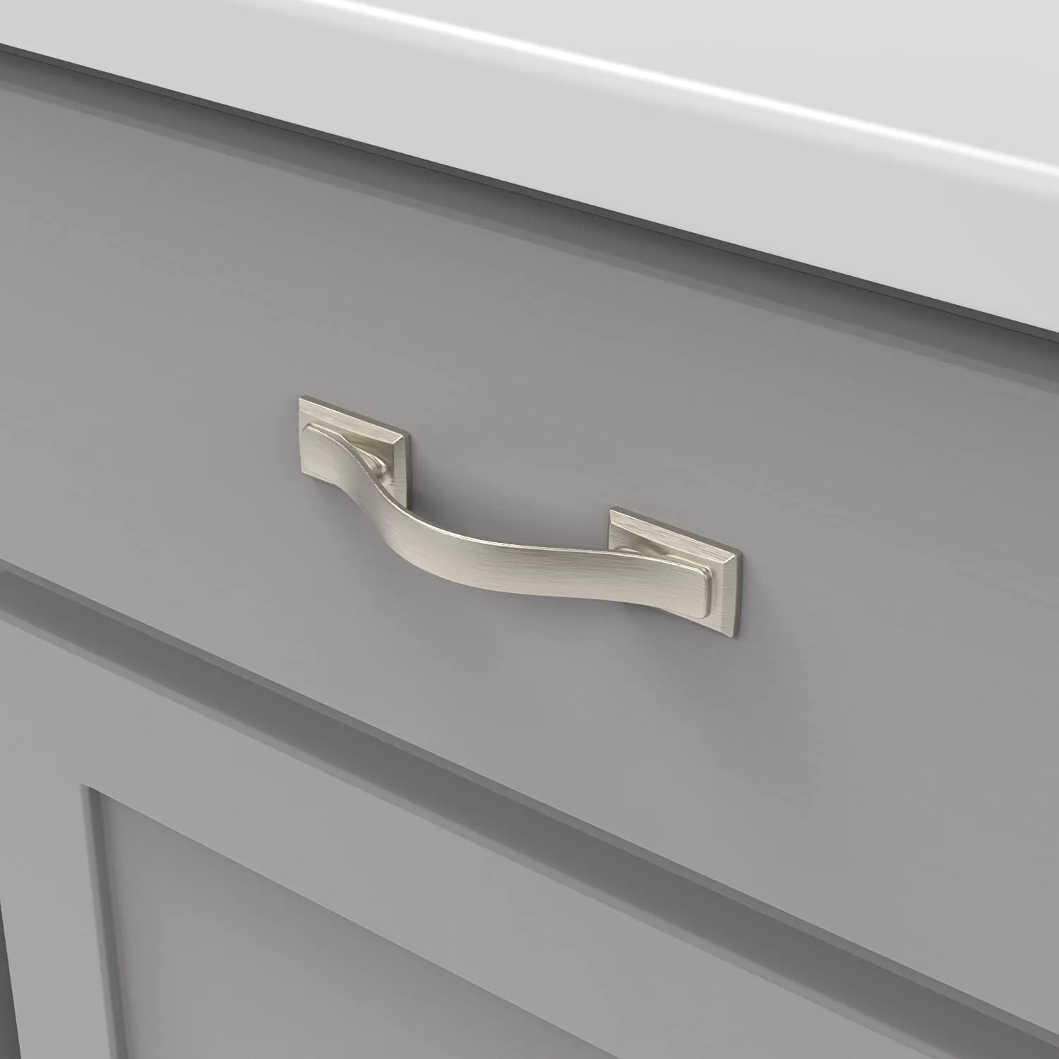 Hickory Hardware 10 Pack Solid Core Kitchen Cabinet Pulls, Luxury Cabinet Handles, Hardware for Doors & Dresser Drawers, 3 Inch Hole Center, Satin Nickel, Dover Collection