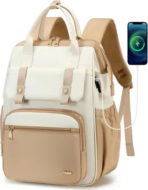 Hidds Laptop Backpack for Women 15.6 In Work Business Computer Bag School College Backpacks Commuter Back Pack Purse Girls Nursing Bookbag Womens Anti Theft Travel Daypack with USB Port - Khaki Beige