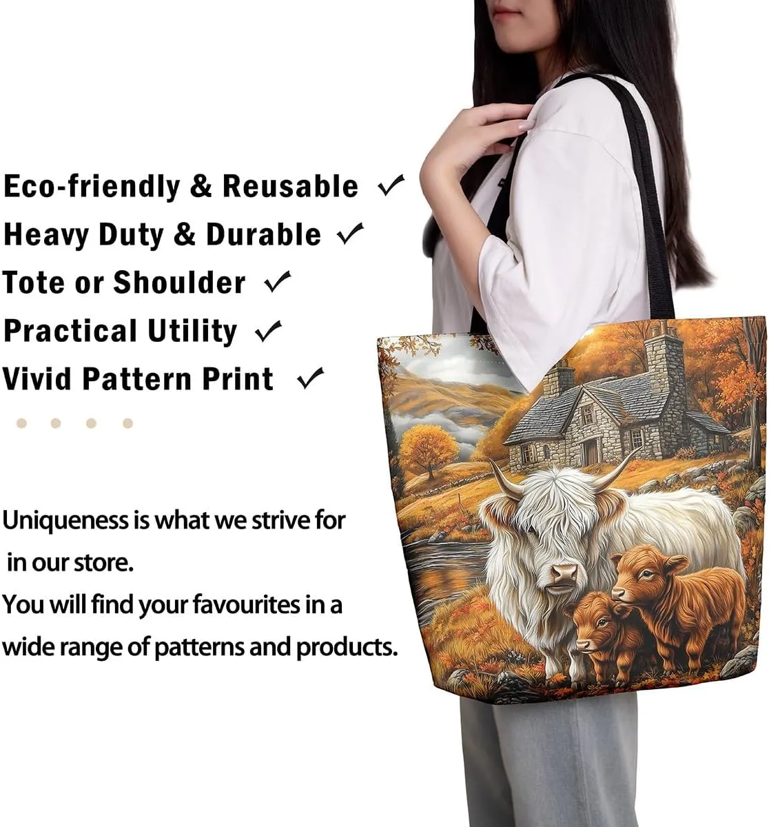 Highland Cattle Canvas Tote Bag,Bohemia Tribal Travel Beach Handbags,Jungle Flower Grocery Bags for Shopping Gym