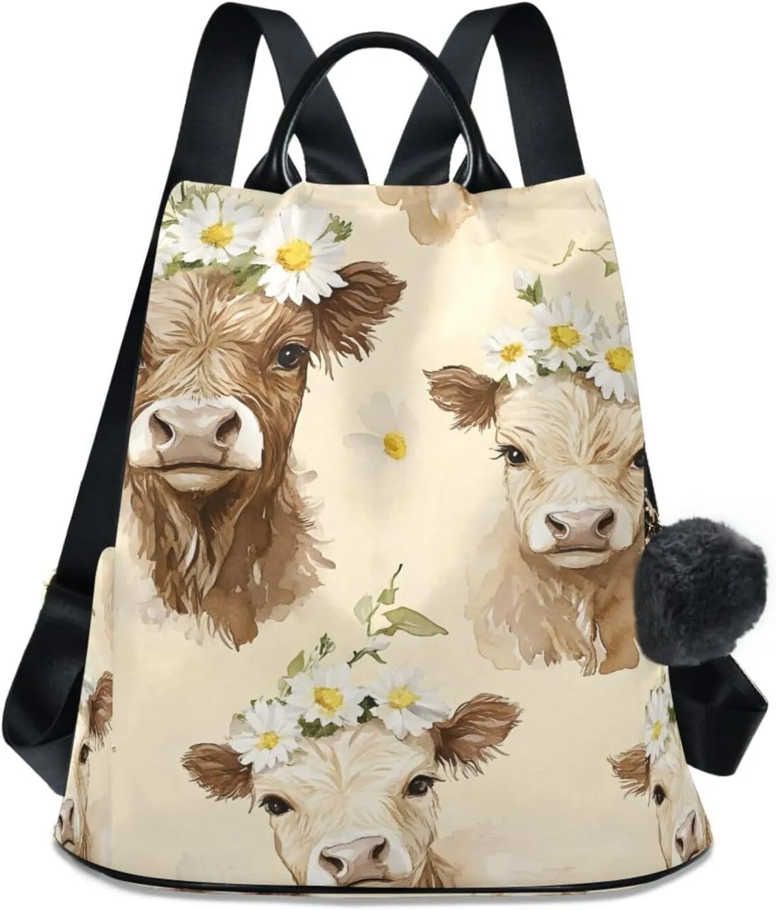 Highland Cattle Garland Cows Backpack for Women Anti Theft Large Fashion Travel Shoulder Bag Purse Rucksack Lightweight