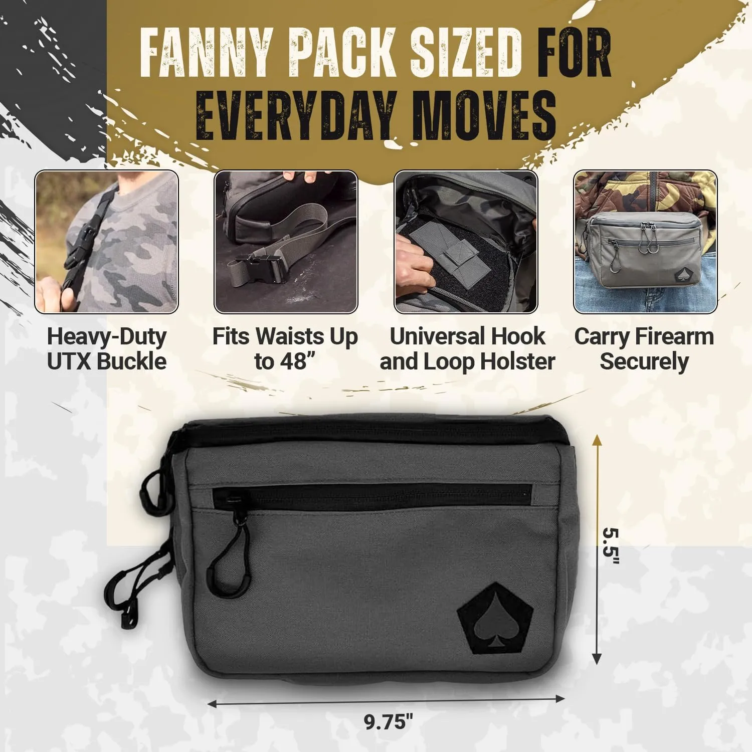 HighSpeedDaddy Concealed Carry Fanny Pack - 500D Water-Resistant Nylon, Quick Access CCW Pocket, YKK AquaGuard Zippers, EDC Bag with Adjustable Waist (upto 49"), Everyday Carry for Men & Women - Grey