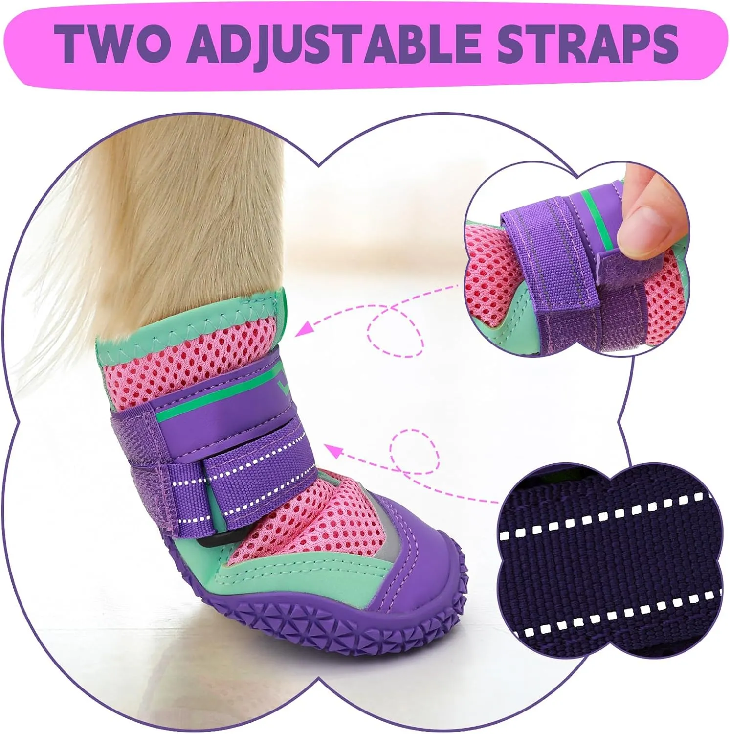 HIGO Dog Booties - 4 Pack Non-Slip Paw Protectors for Hardwood Floor, Reflective for Hot Pavement, Breathable Dog Boots with Soft Skid-Resistant Soles (Purple, #8)