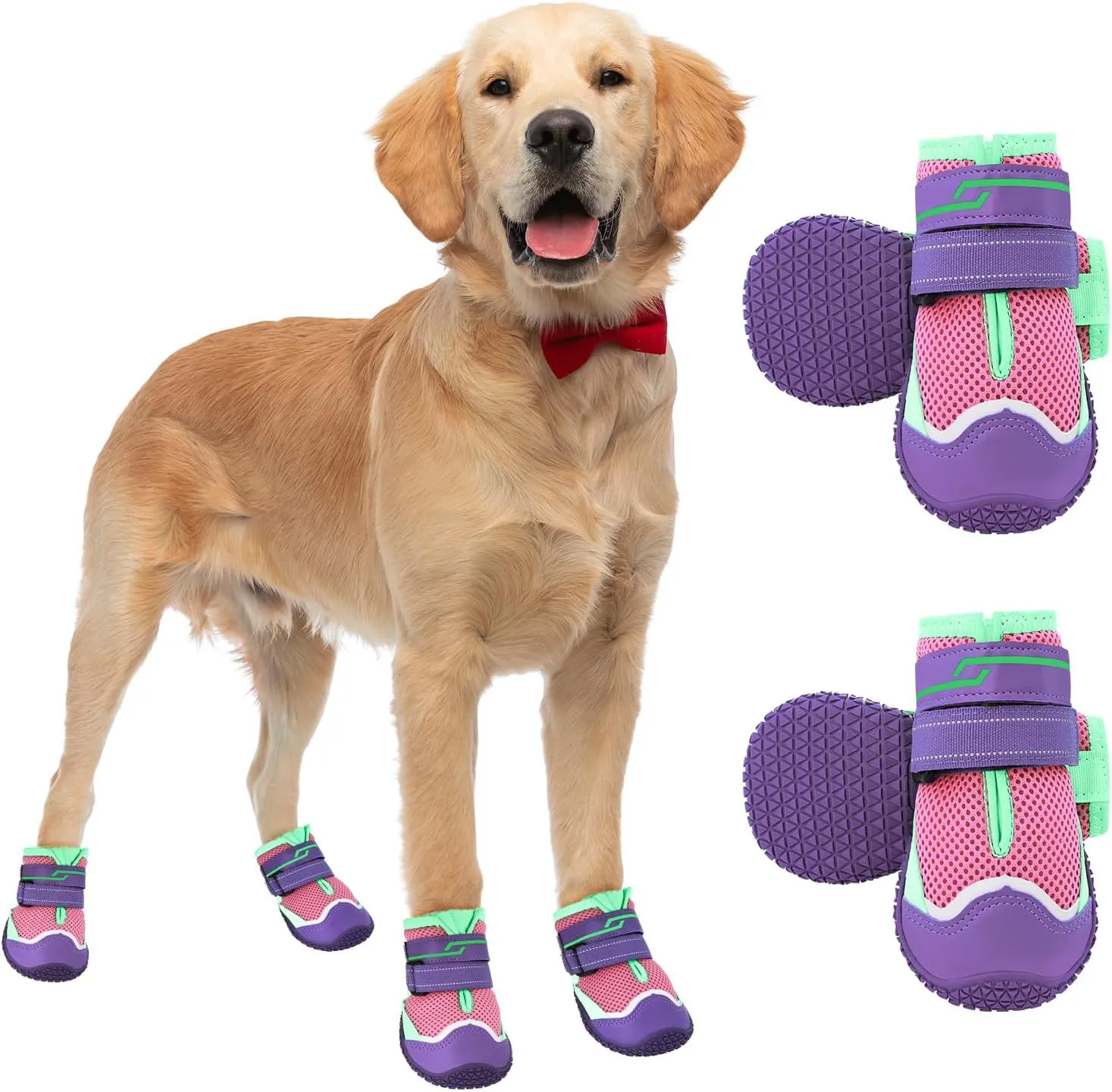 HIGO Dog Booties - 4 Pack Non-Slip Paw Protectors for Hardwood Floor, Reflective for Hot Pavement, Breathable Dog Boots with Soft Skid-Resistant Soles (Purple, #8)