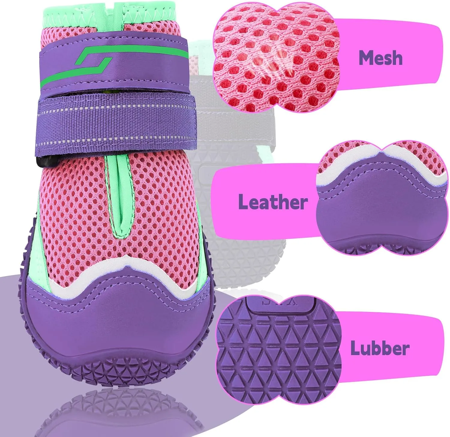 HIGO Dog Booties - 4 Pack Non-Slip Paw Protectors for Hardwood Floor, Reflective for Hot Pavement, Breathable Dog Boots with Soft Skid-Resistant Soles (Purple, #8)