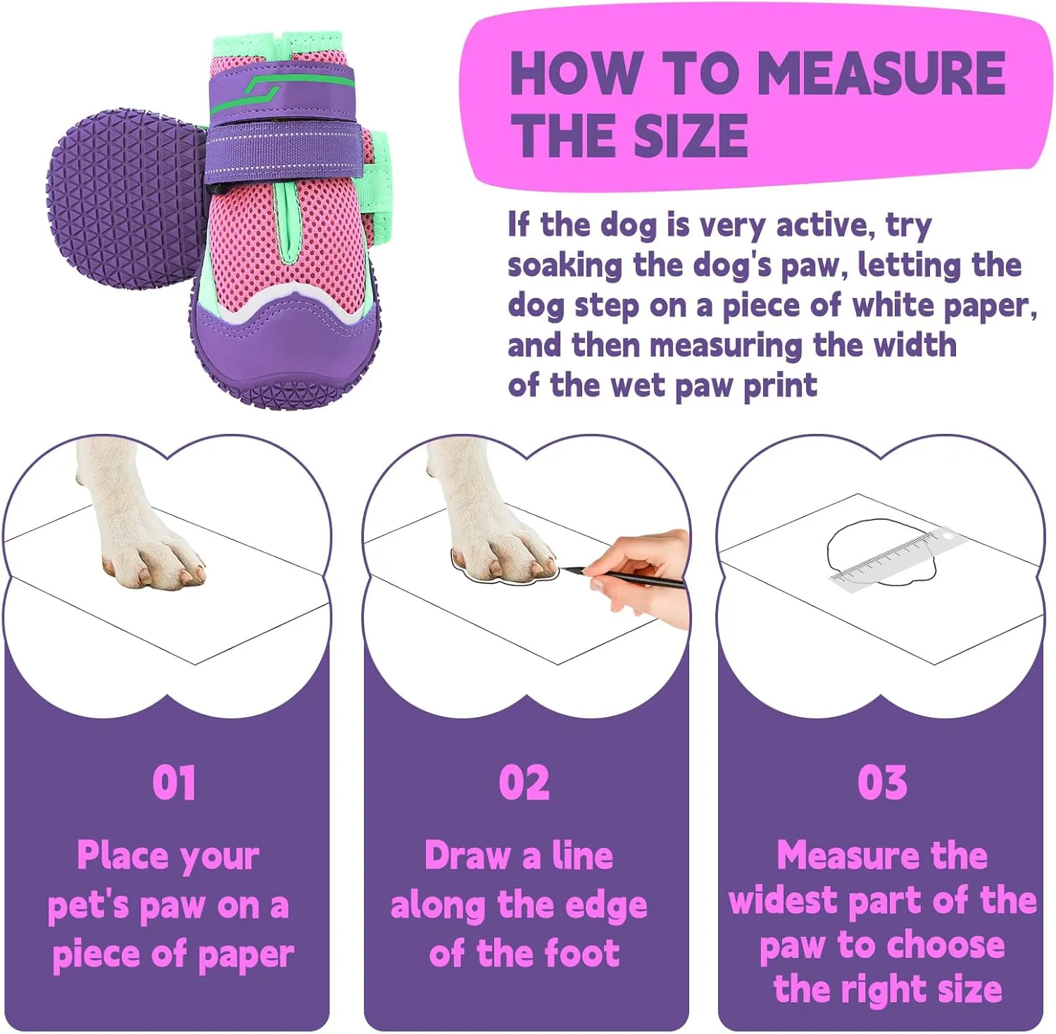 HIGO Dog Booties - 4 Pack Non-Slip Paw Protectors for Hardwood Floor, Reflective for Hot Pavement, Breathable Dog Boots with Soft Skid-Resistant Soles (Purple, #8)