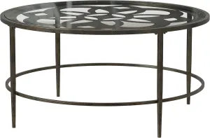 Hillsdale Marsala Metal Coffee Table with a Glass Top, Gray with Brown Rub