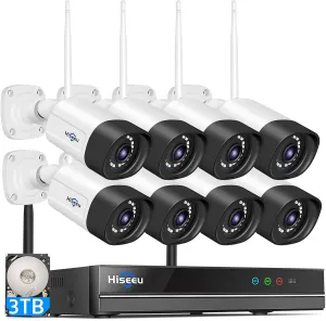 Hiseeu Wireless Security Camera System, 5MP WiFi Camera for Home Security, WiFi-Pro 8 Cam-Kit,16CH, 2-Way Audio, Color Night Vision, IP66 Waterproof, 3TB Storage, 24/7 Recording, No Monthly Fees