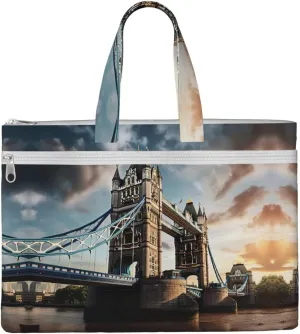Historic Old Tower Bridge London A4 Canvas Document Bag Zippered File Pouch Bag With Handle For Project Meeting Office Travel