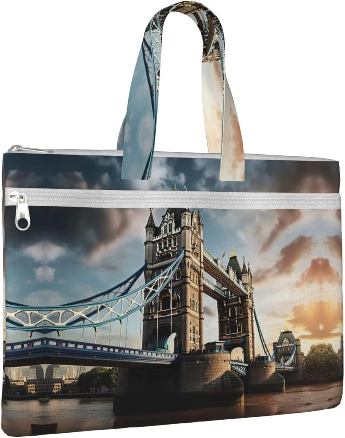 Historic Old Tower Bridge London A4 Canvas Document Bag Zippered File Pouch Bag With Handle For Project Meeting Office Travel