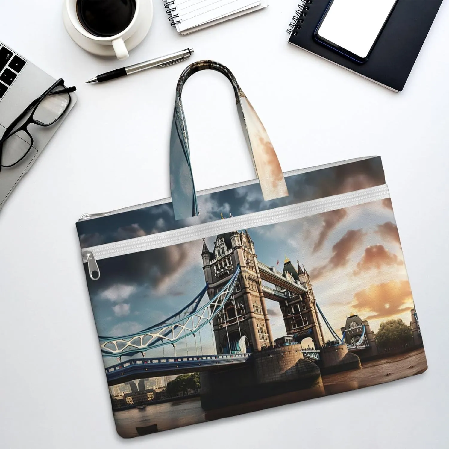 Historic Old Tower Bridge London A4 Canvas Document Bag Zippered File Pouch Bag With Handle For Project Meeting Office Travel