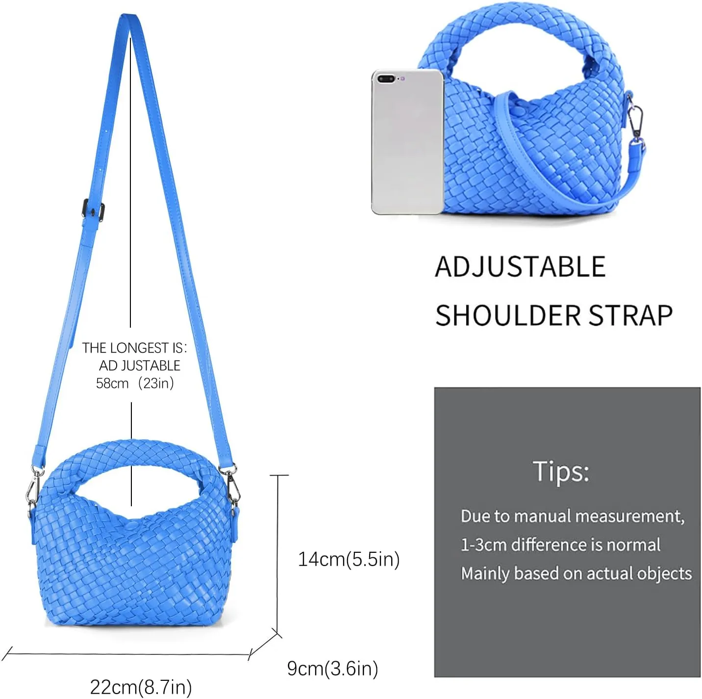 Hnycinj Hand Woven Crossbody Tote Bag for Women Small Handbag Vegan Leather Shoulderbag Lightweight Cute Purse Top Handle Bag