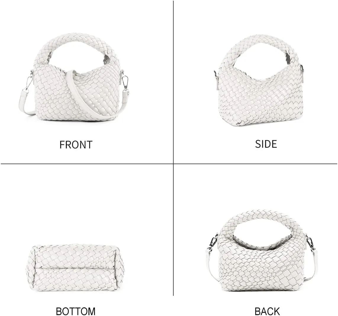 Hnycinj Hand Woven Crossbody Tote Bag for Women Small Handbag Vegan Leather Shoulderbag Lightweight Cute Purse Top Handle Bag