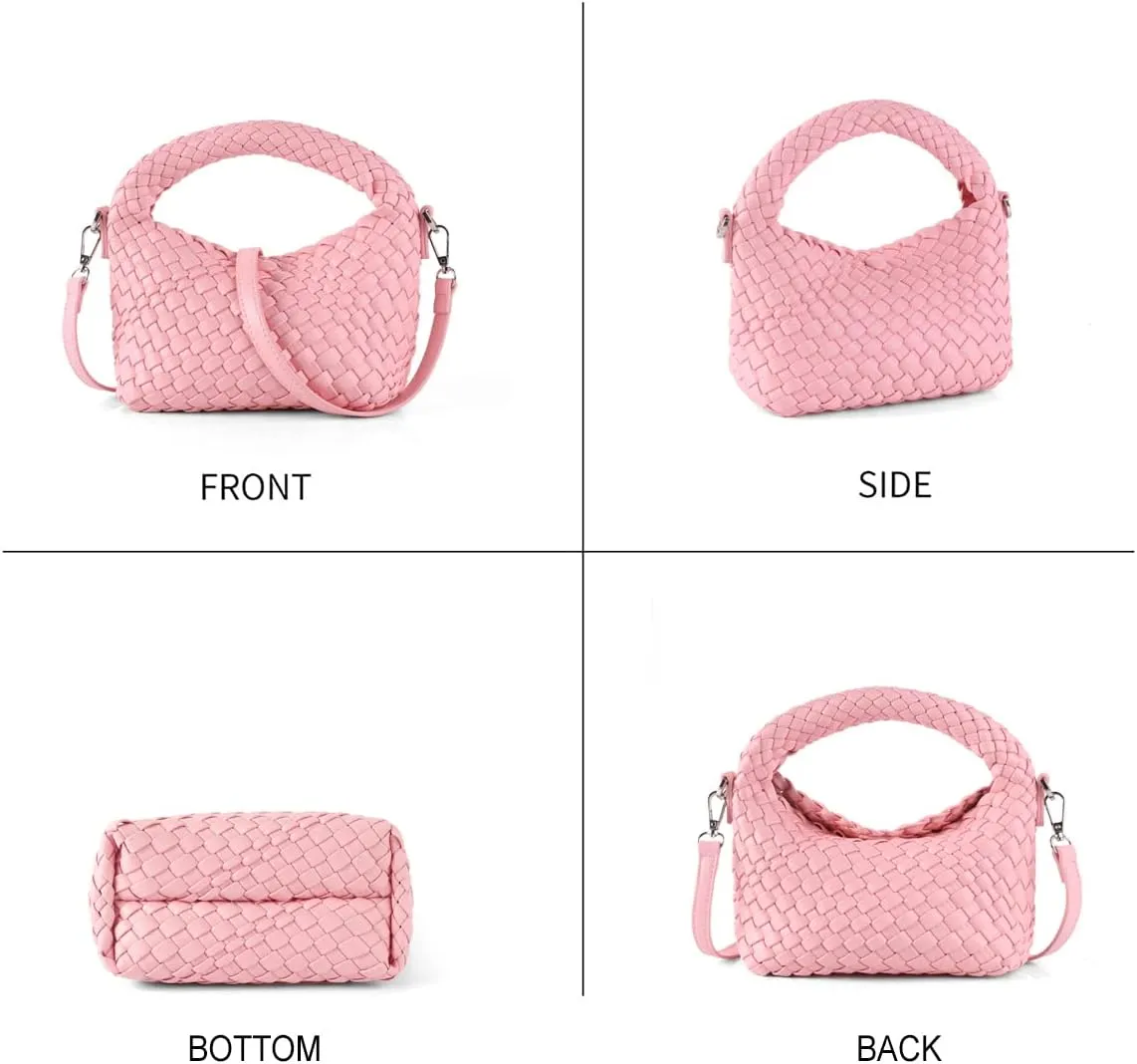 Hnycinj Hand Woven Crossbody Tote Bag for Women Small Handbag Vegan Leather Shoulderbag Lightweight Cute Purse Top Handle Bag