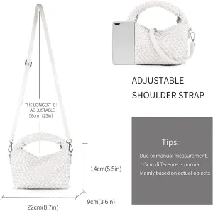 Hnycinj Hand Woven Crossbody Tote Bag for Women Small Handbag Vegan Leather Shoulderbag Lightweight Cute Purse Top Handle Bag
