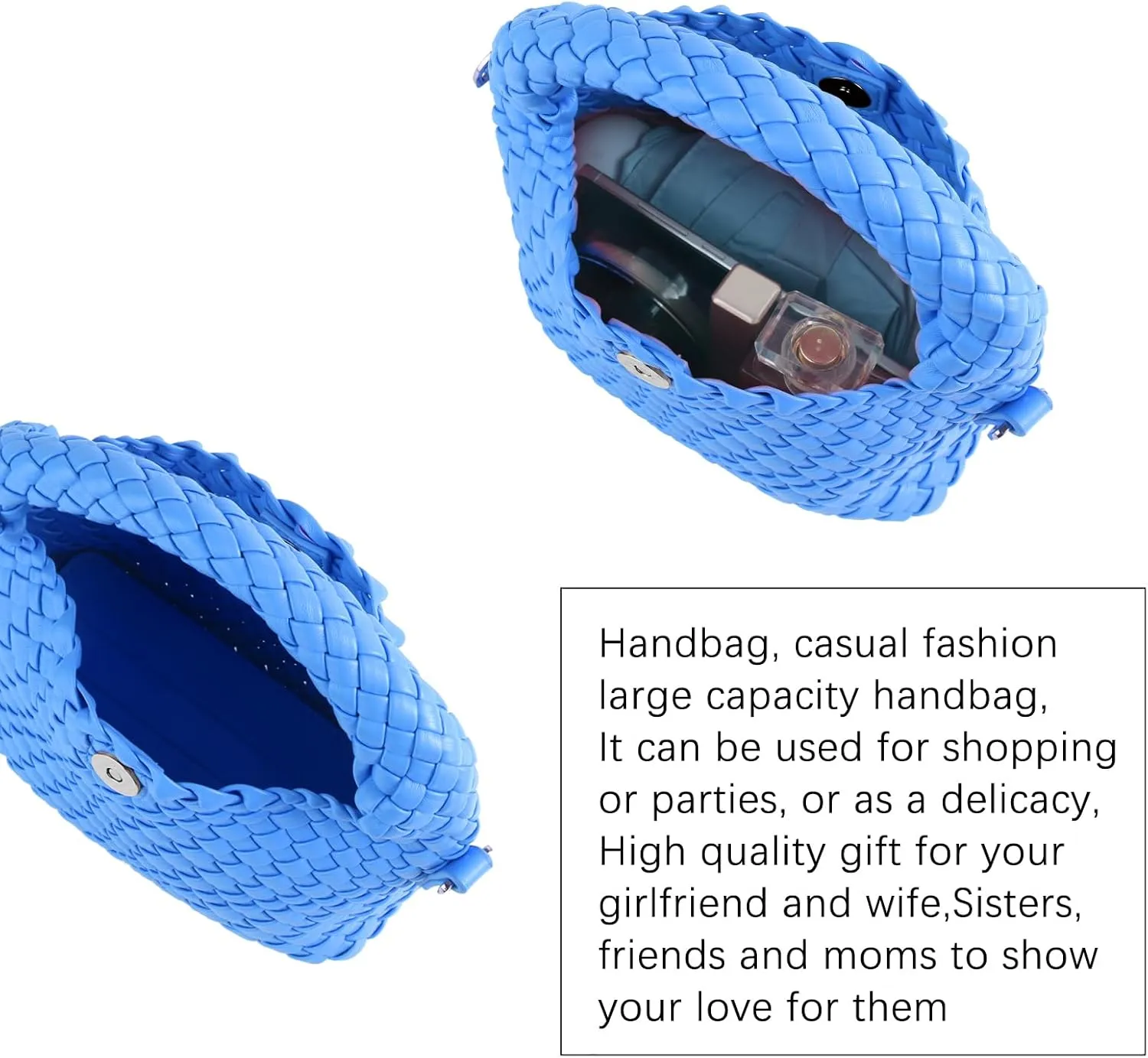 Hnycinj Hand Woven Crossbody Tote Bag for Women Small Handbag Vegan Leather Shoulderbag Lightweight Cute Purse Top Handle Bag