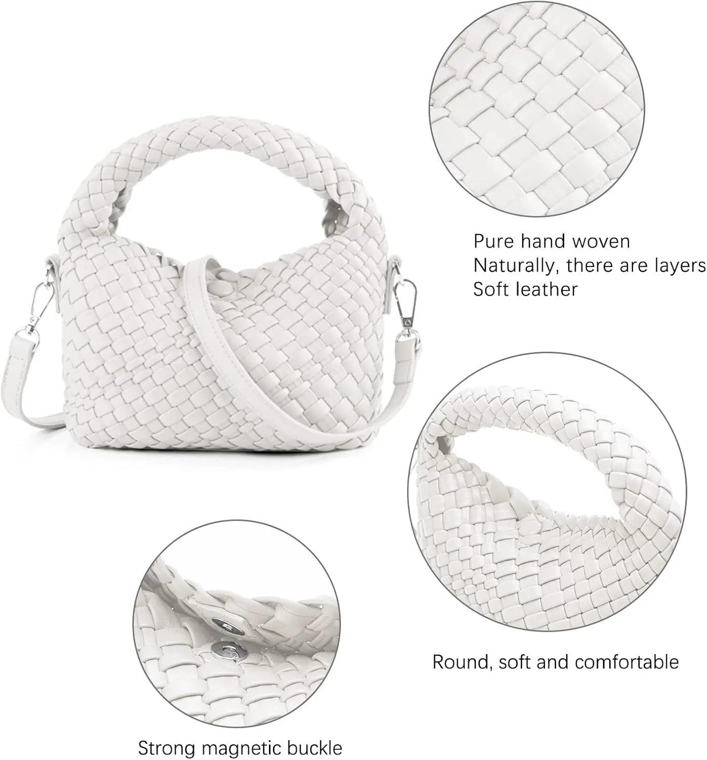 Hnycinj Hand Woven Crossbody Tote Bag for Women Small Handbag Vegan Leather Shoulderbag Lightweight Cute Purse Top Handle Bag