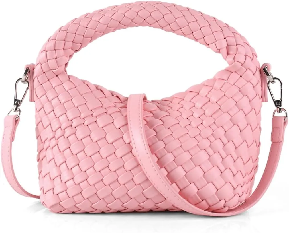 Hnycinj Hand Woven Crossbody Tote Bag for Women Small Handbag Vegan Leather Shoulderbag Lightweight Cute Purse Top Handle Bag