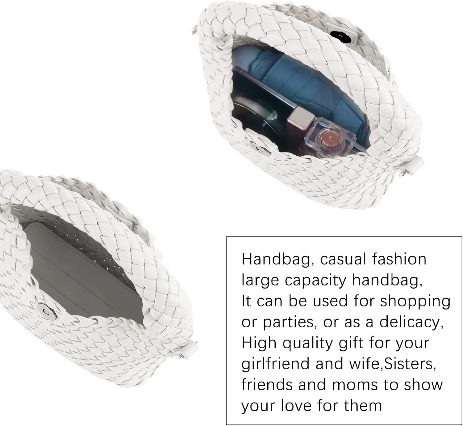 Hnycinj Hand Woven Crossbody Tote Bag for Women Small Handbag Vegan Leather Shoulderbag Lightweight Cute Purse Top Handle Bag