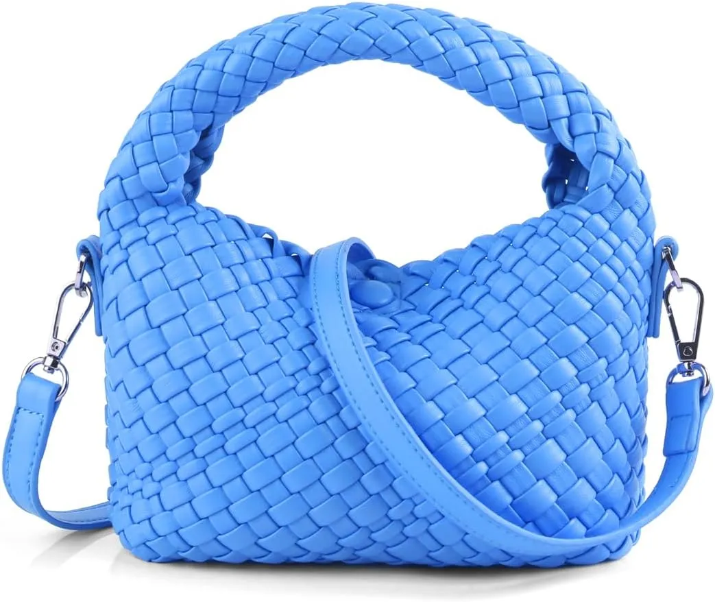 Hnycinj Hand Woven Crossbody Tote Bag for Women Small Handbag Vegan Leather Shoulderbag Lightweight Cute Purse Top Handle Bag