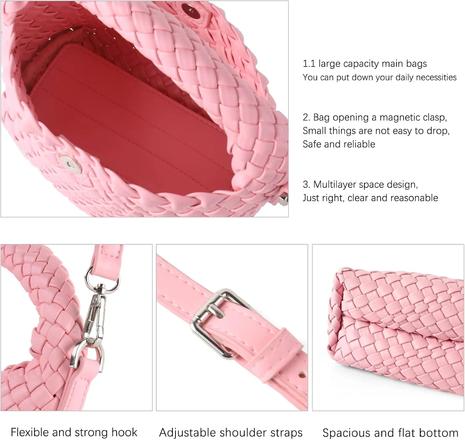 Hnycinj Hand Woven Crossbody Tote Bag for Women Small Handbag Vegan Leather Shoulderbag Lightweight Cute Purse Top Handle Bag