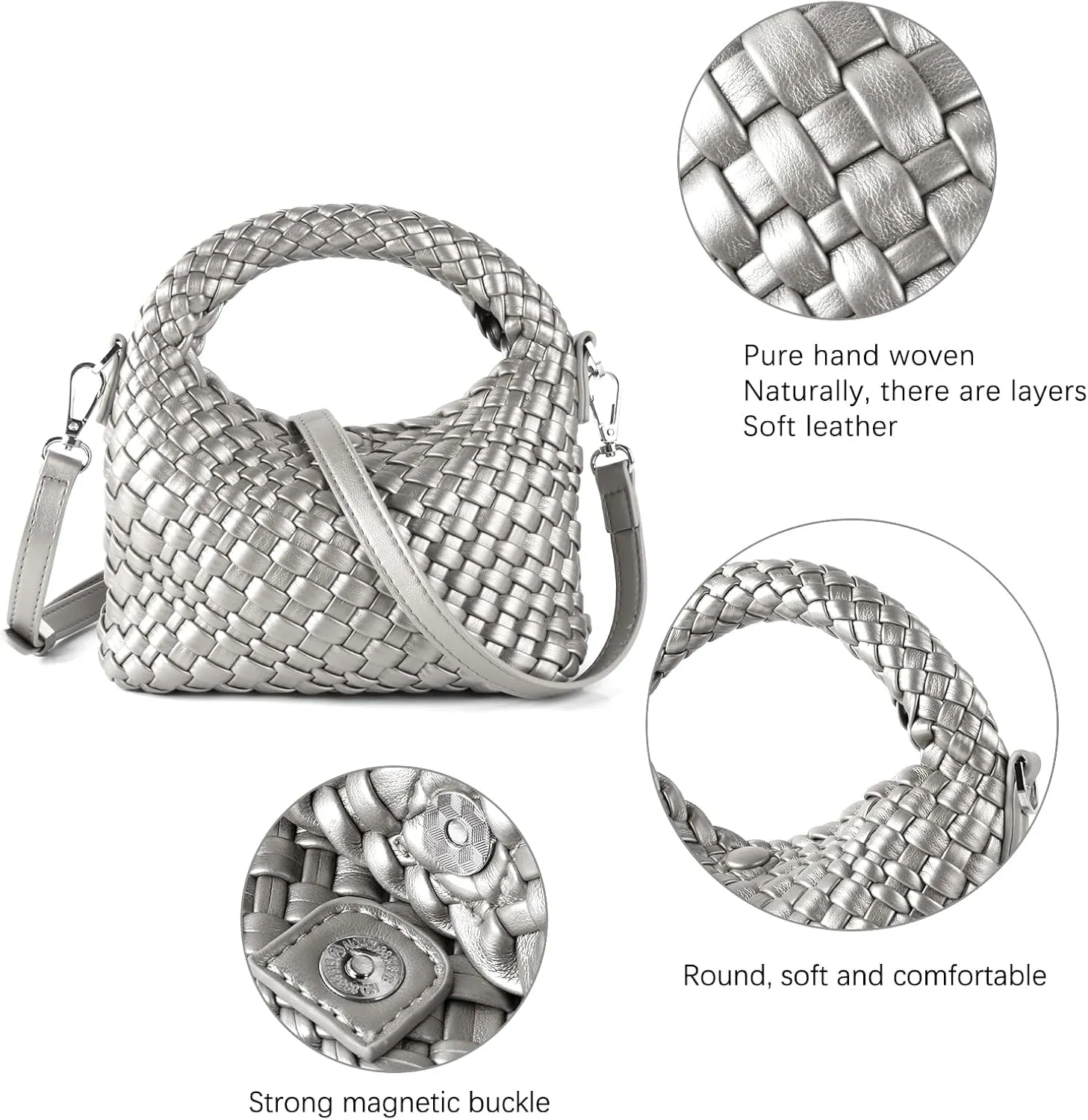 Hnycinj Hand Woven Crossbody Tote Bag for Women Small Handbag Vegan Leather Shoulderbag Lightweight Cute Purse Top Handle Bag