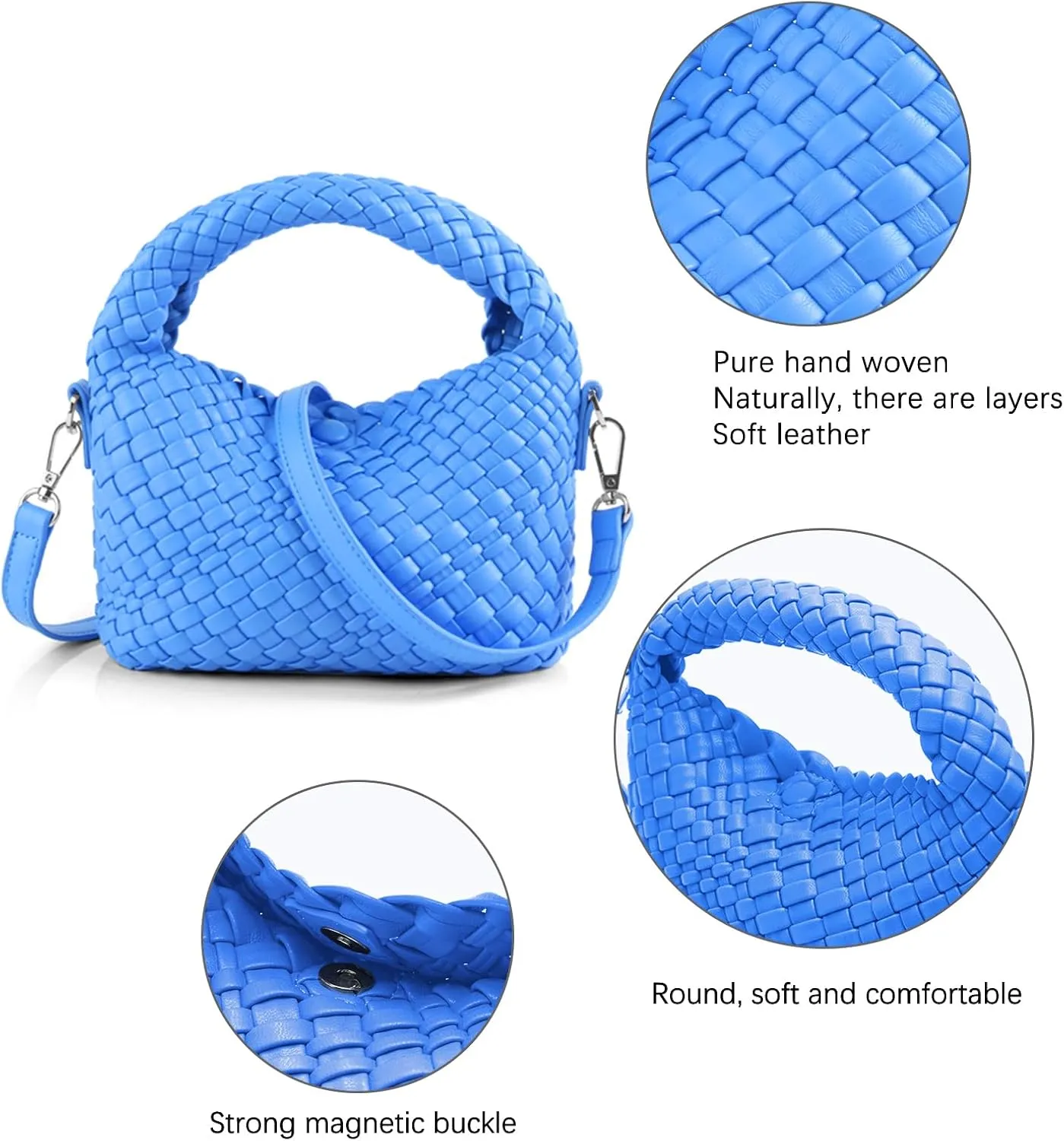 Hnycinj Hand Woven Crossbody Tote Bag for Women Small Handbag Vegan Leather Shoulderbag Lightweight Cute Purse Top Handle Bag