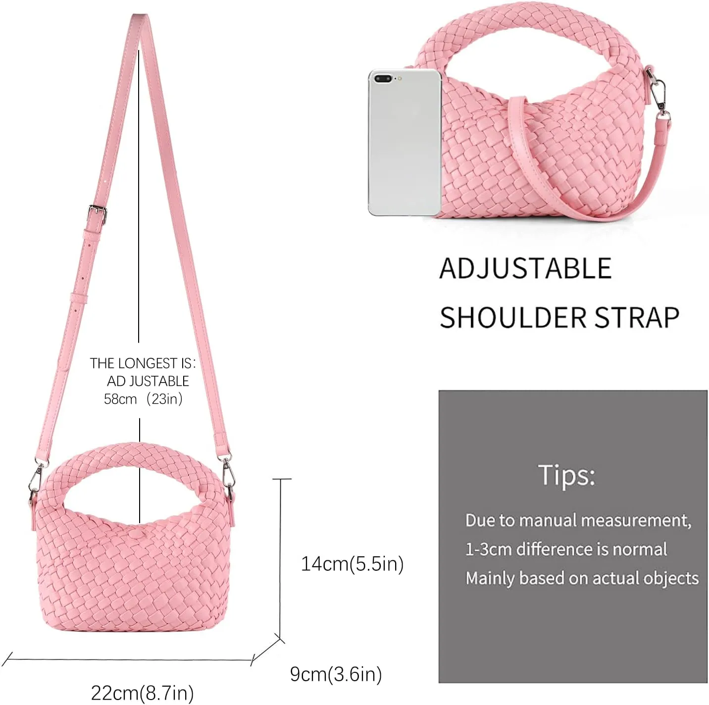 Hnycinj Hand Woven Crossbody Tote Bag for Women Small Handbag Vegan Leather Shoulderbag Lightweight Cute Purse Top Handle Bag