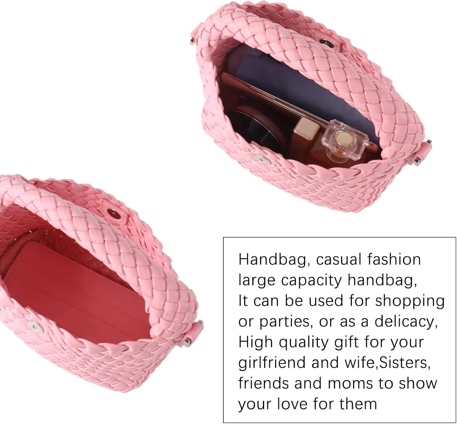 Hnycinj Hand Woven Crossbody Tote Bag for Women Small Handbag Vegan Leather Shoulderbag Lightweight Cute Purse Top Handle Bag