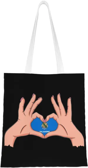 Holding A Heart Flag Of Oklahoma Tote Bag for Women Canvas Shopping Bags Reusable Large Capacity Casual Shoulder Handbags Grocery Bags