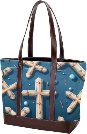 Holy Easter Cross-1035 Shoulder Purses for Women Large Soft Washed Leather Purses and Durable Handbags