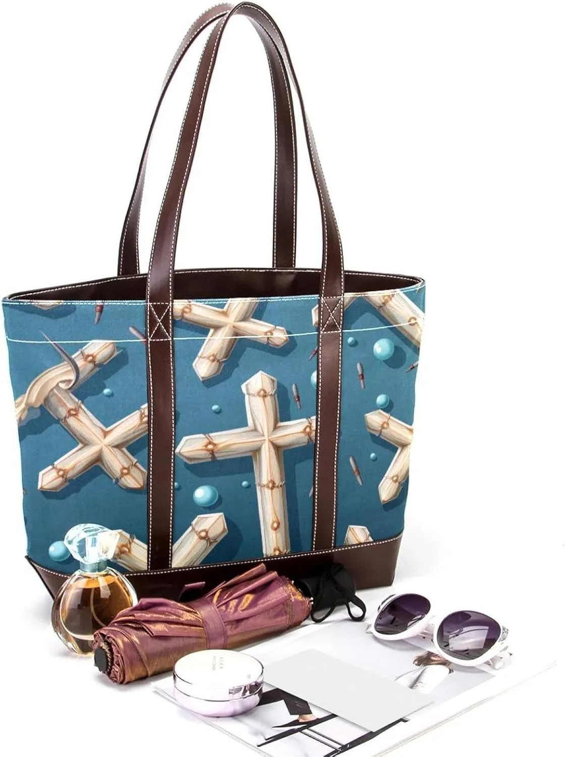 Holy Easter Cross-1035 Shoulder Purses for Women Large Soft Washed Leather Purses and Durable Handbags