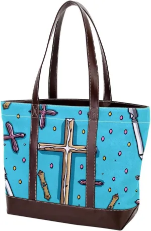 Holy Easter Cross-1035 Shoulder Purses for Women Large Soft Washed Leather Purses and Durable Handbags