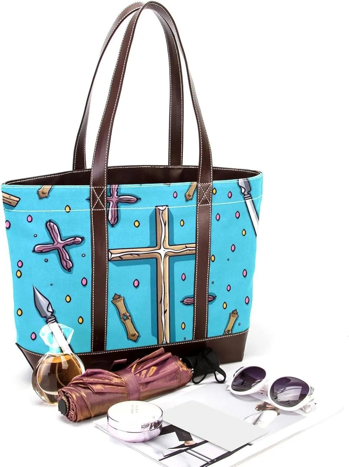 Holy Easter Cross-1035 Shoulder Purses for Women Large Soft Washed Leather Purses and Durable Handbags