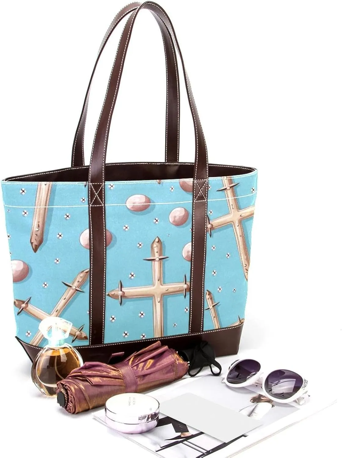 Holy Easter Cross-1035 Shoulder Purses for Women Large Soft Washed Leather Purses and Durable Handbags