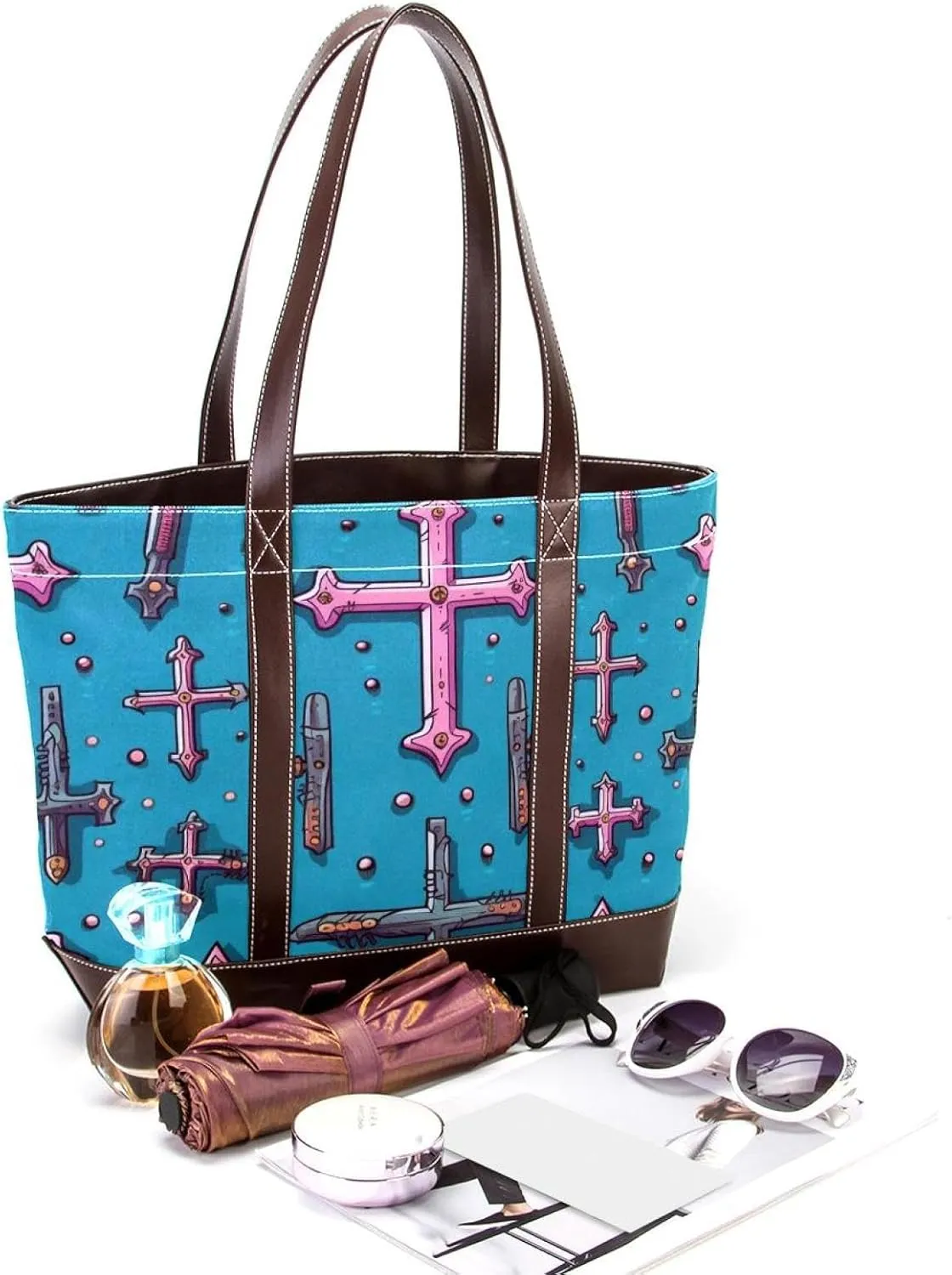 Holy Easter Cross-1068 Shoulder Purses for Women Large Soft Washed Leather Purses and Durable Handbags