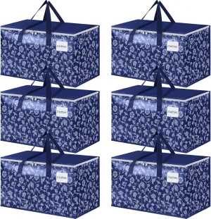 HomeHacks Moving Bags, Extra Large Size Moving Boxes, Heavy Duty Luggage Bags with Smooth Zipper and Sturdy Handles, Large Capacity & Easy Loading Storage Totes for Space Saver 100L, 6-Pack, Blue