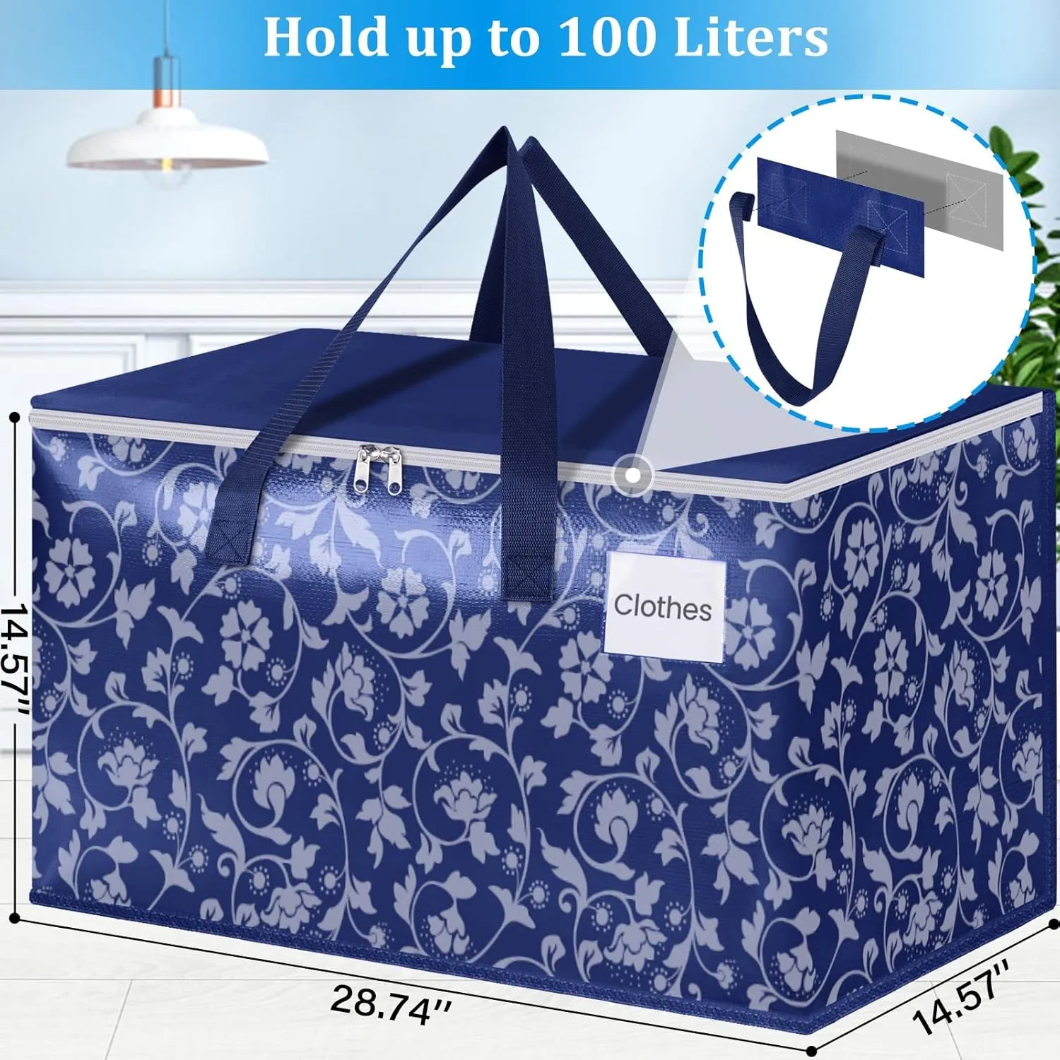HomeHacks Moving Bags, Extra Large Size Moving Boxes, Heavy Duty Luggage Bags with Smooth Zipper and Sturdy Handles, Large Capacity & Easy Loading Storage Totes for Space Saver 100L, 6-Pack, Blue