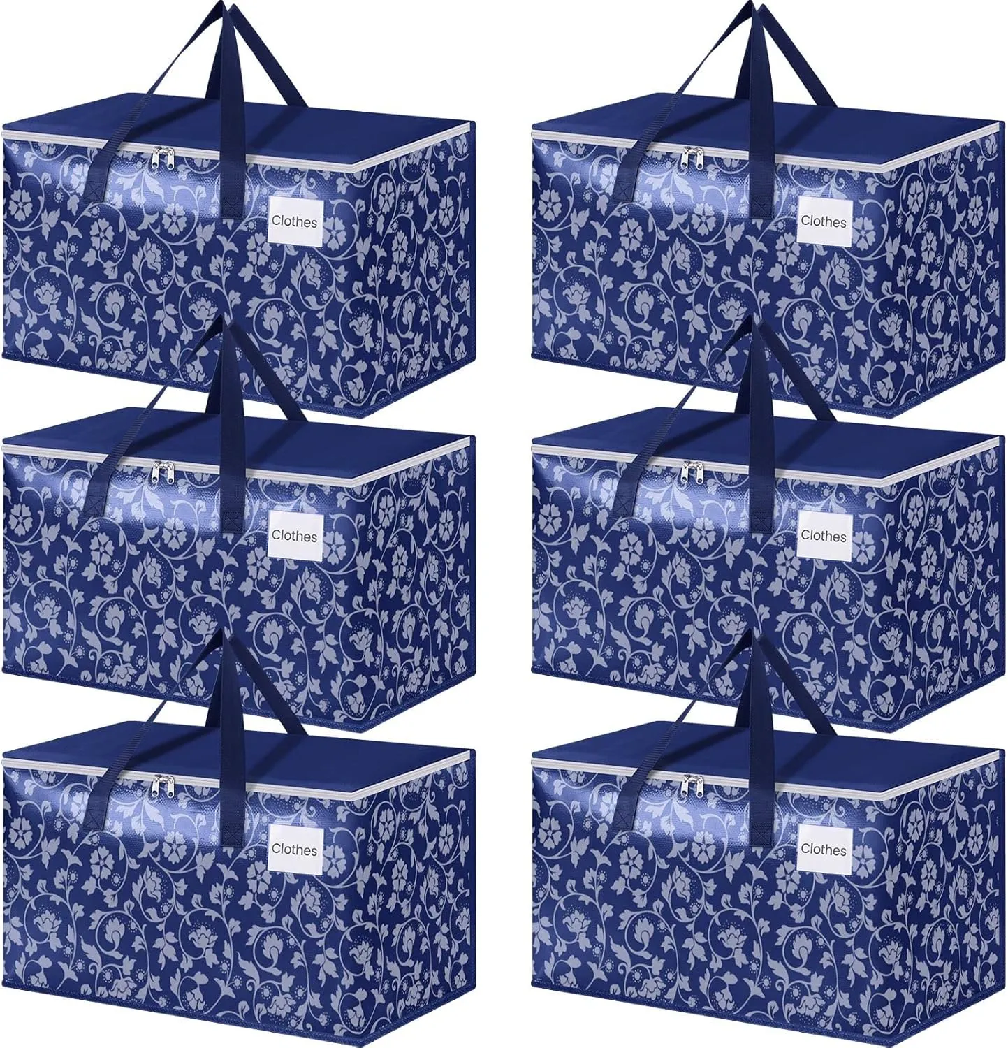 HomeHacks Moving Bags, Extra Large Size Moving Boxes, Heavy Duty Luggage Bags with Smooth Zipper and Sturdy Handles, Large Capacity & Easy Loading Storage Totes for Space Saver 100L, 6-Pack, Blue