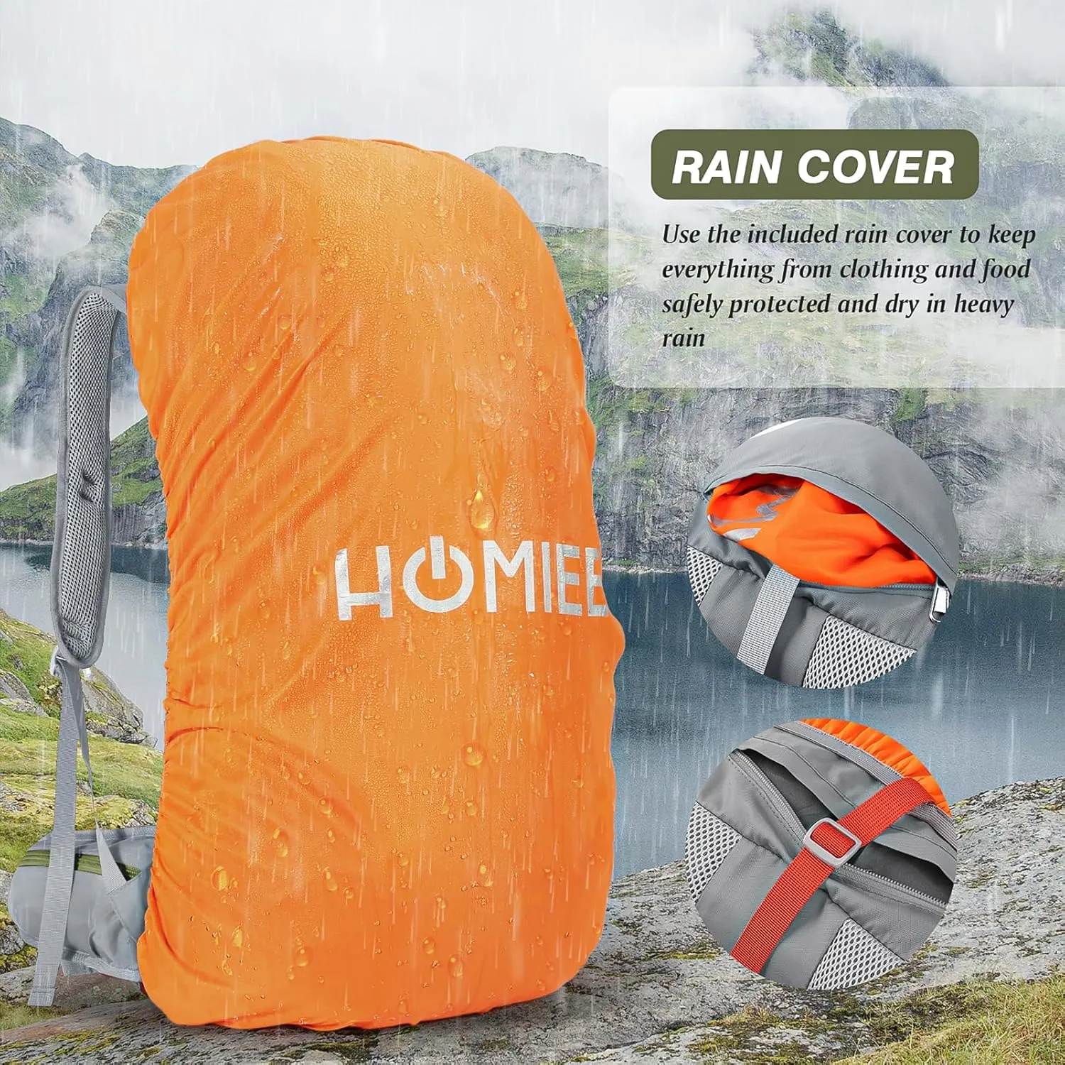 HOMIEE 50L Hiking Backpack Travel Bag Waterproof Camping Rucksack with Rain Cover Lightweight Backpacking Backpack