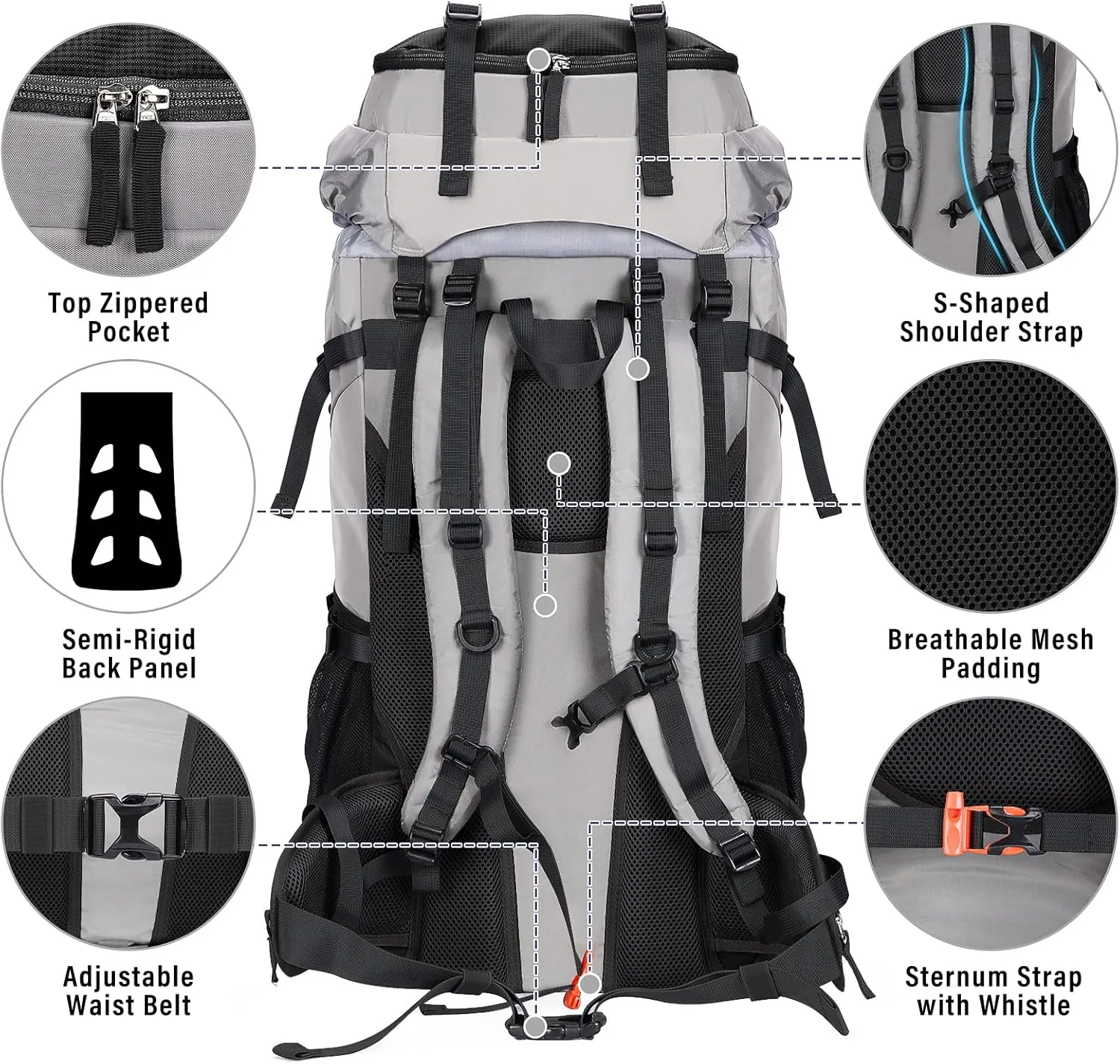 HOMIEE 50L Hiking Backpack Travel Bag Waterproof Camping Rucksack with Rain Cover Lightweight Backpacking Backpack