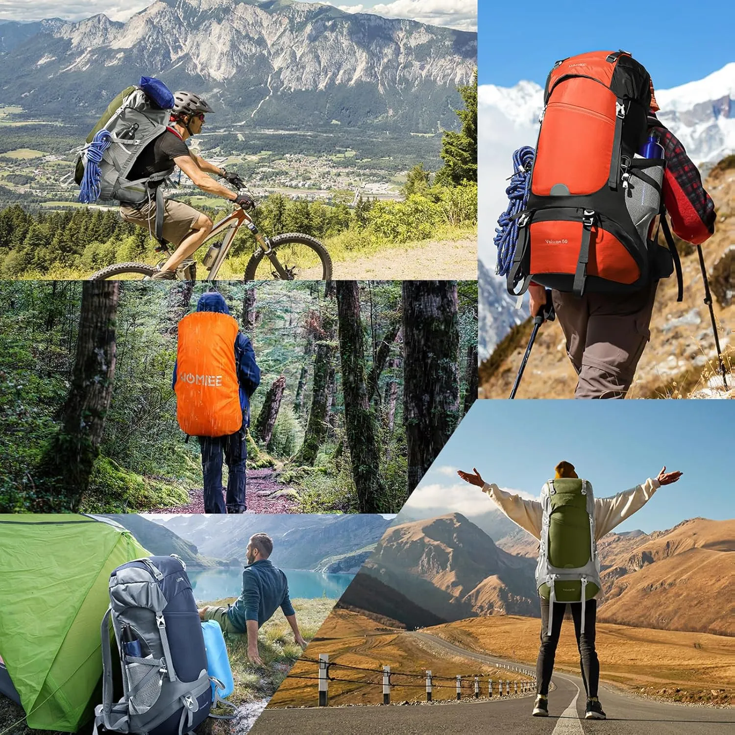 HOMIEE 50L Hiking Backpack Travel Bag Waterproof Camping Rucksack with Rain Cover Lightweight Backpacking Backpack
