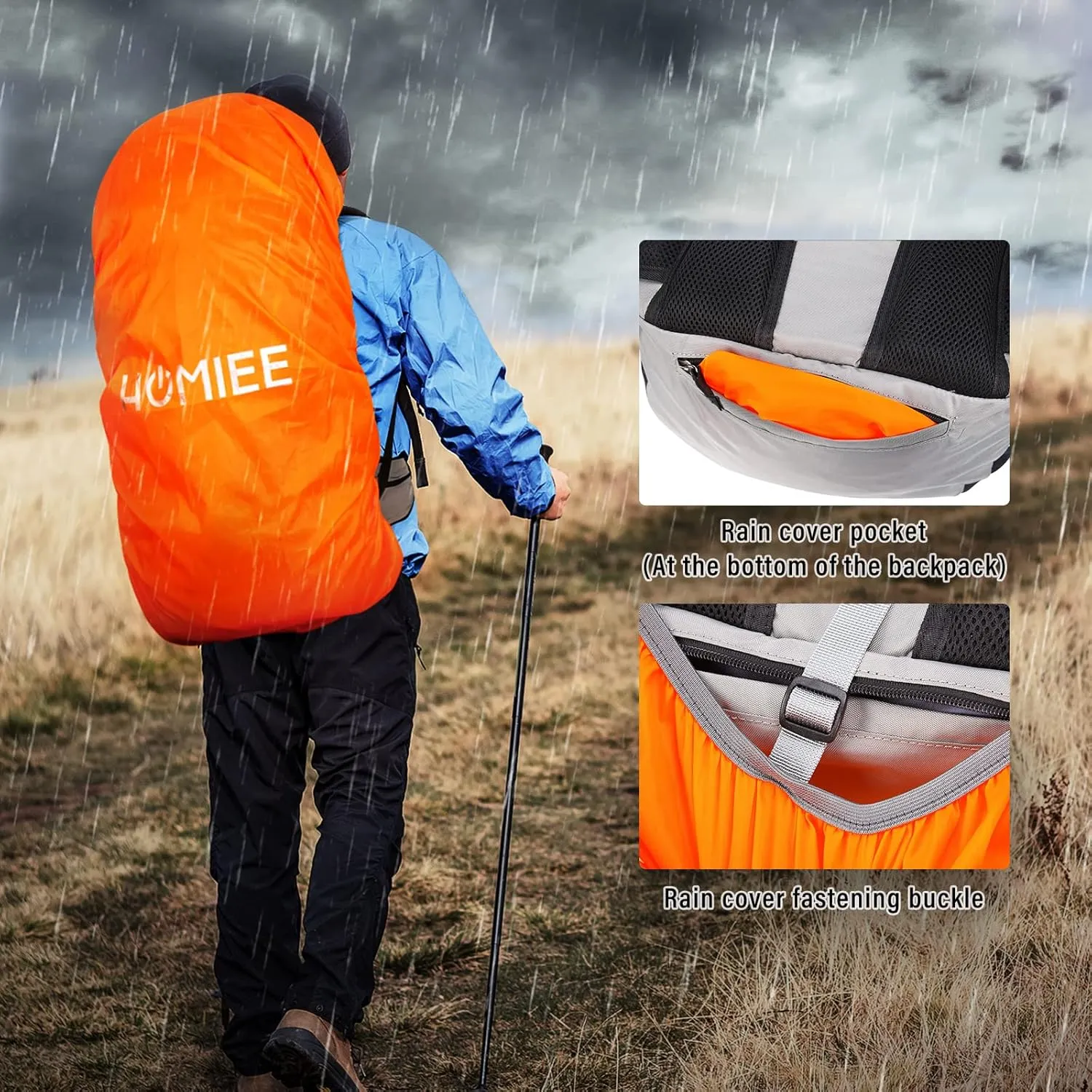HOMIEE 50L Hiking Backpack Travel Bag Waterproof Camping Rucksack with Rain Cover Lightweight Backpacking Backpack