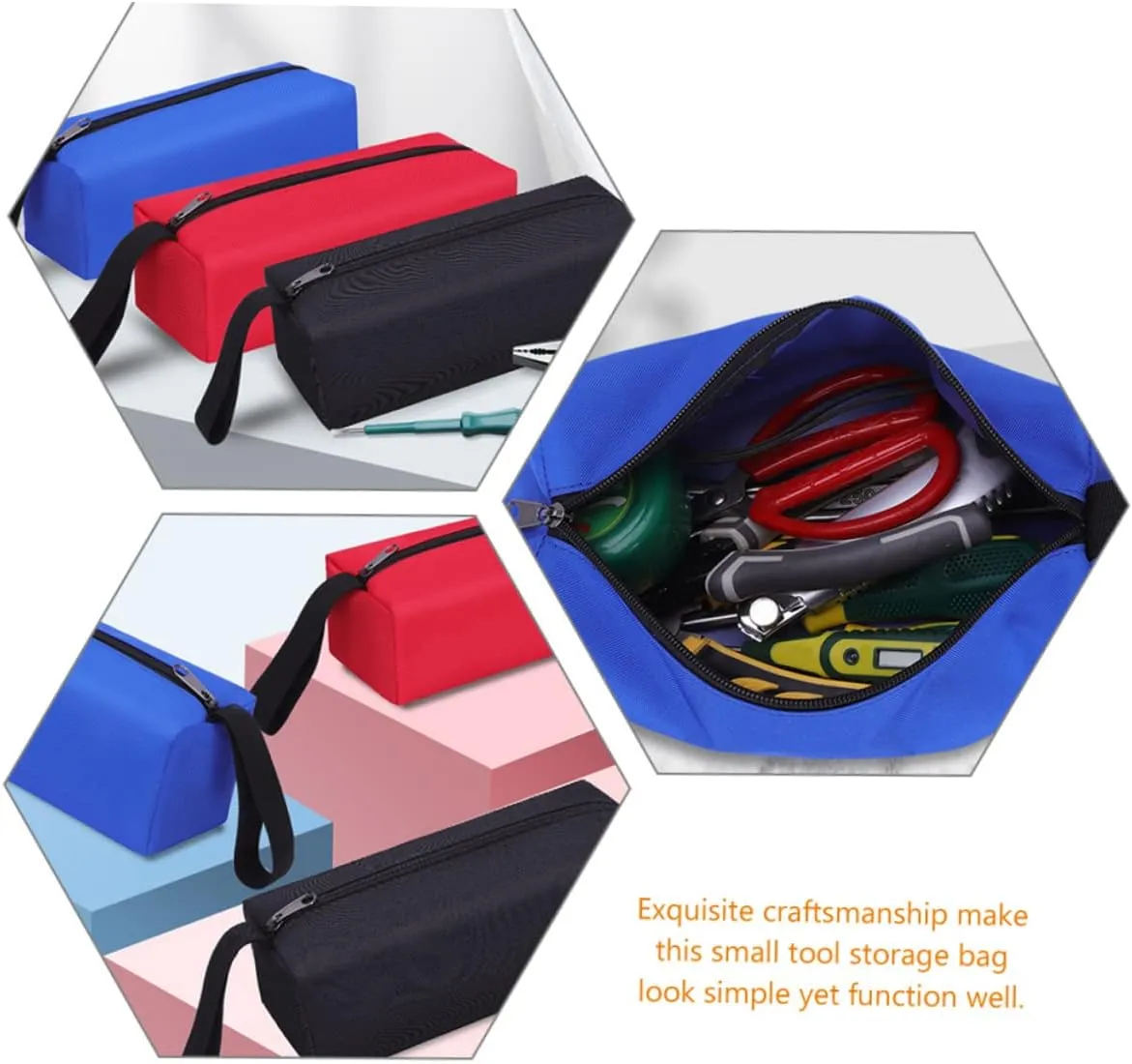 HOMSFOU 4sets Maintenance Tool Bag Small Tool Storage Pouch Zipper Multi-purpose Organizer for 3pcs*4