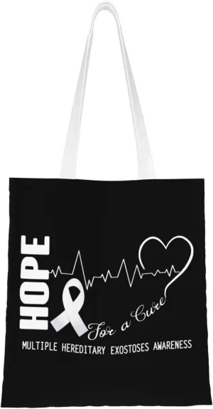 Hope For A Cure Multiple Hereditary Exostoses Awareness Tote Bag for Women Canvas Shopping Bags Reusable Large Capacity Casual Shoulder Handbags Grocery Bags DIY Gift Bags