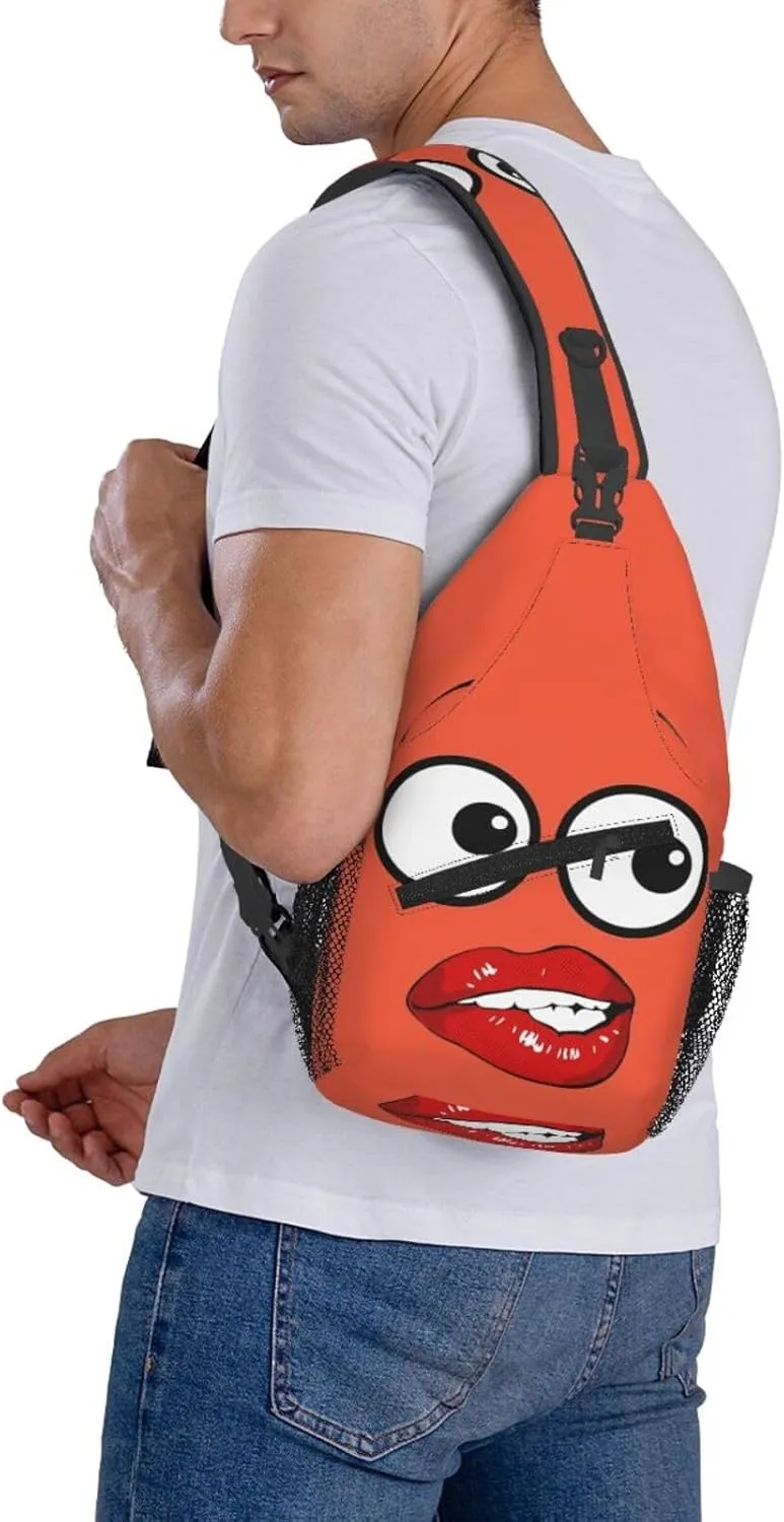 Hot Red Biting Lips Crossbody Bag Cross Chest Bag Adjustable Sling Backpack Sports Gym Shoulder Bags Travel Cycling Daypack Diagonally Casual Rucksack
