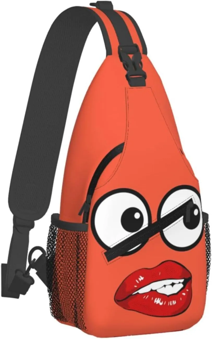 Hot Red Biting Lips Crossbody Bag Cross Chest Bag Adjustable Sling Backpack Sports Gym Shoulder Bags Travel Cycling Daypack Diagonally Casual Rucksack