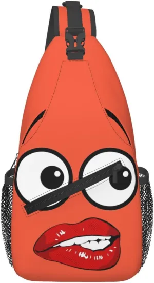 Hot Red Biting Lips Crossbody Bag Cross Chest Bag Adjustable Sling Backpack Sports Gym Shoulder Bags Travel Cycling Daypack Diagonally Casual Rucksack