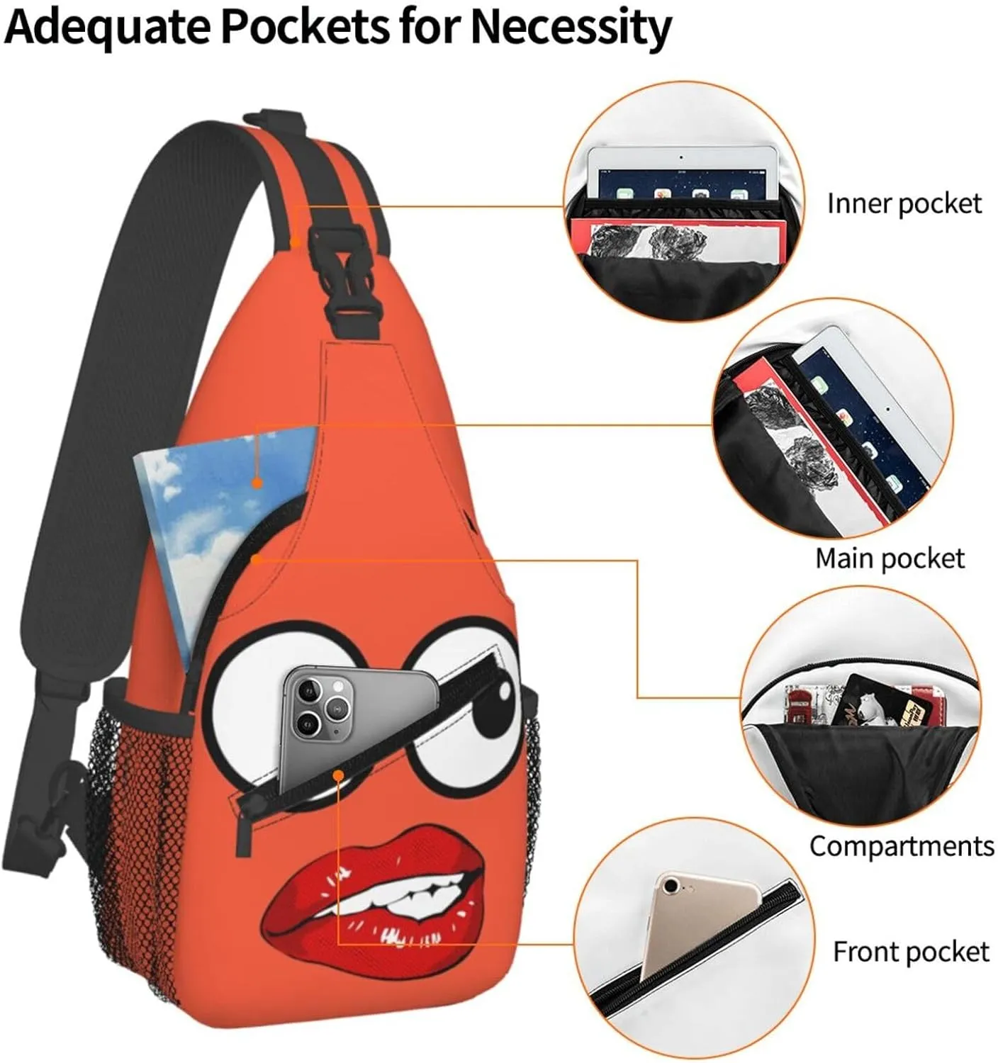 Hot Red Biting Lips Crossbody Bag Cross Chest Bag Adjustable Sling Backpack Sports Gym Shoulder Bags Travel Cycling Daypack Diagonally Casual Rucksack