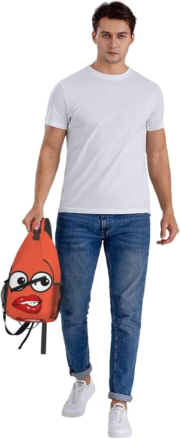 Hot Red Biting Lips Crossbody Bag Cross Chest Bag Adjustable Sling Backpack Sports Gym Shoulder Bags Travel Cycling Daypack Diagonally Casual Rucksack