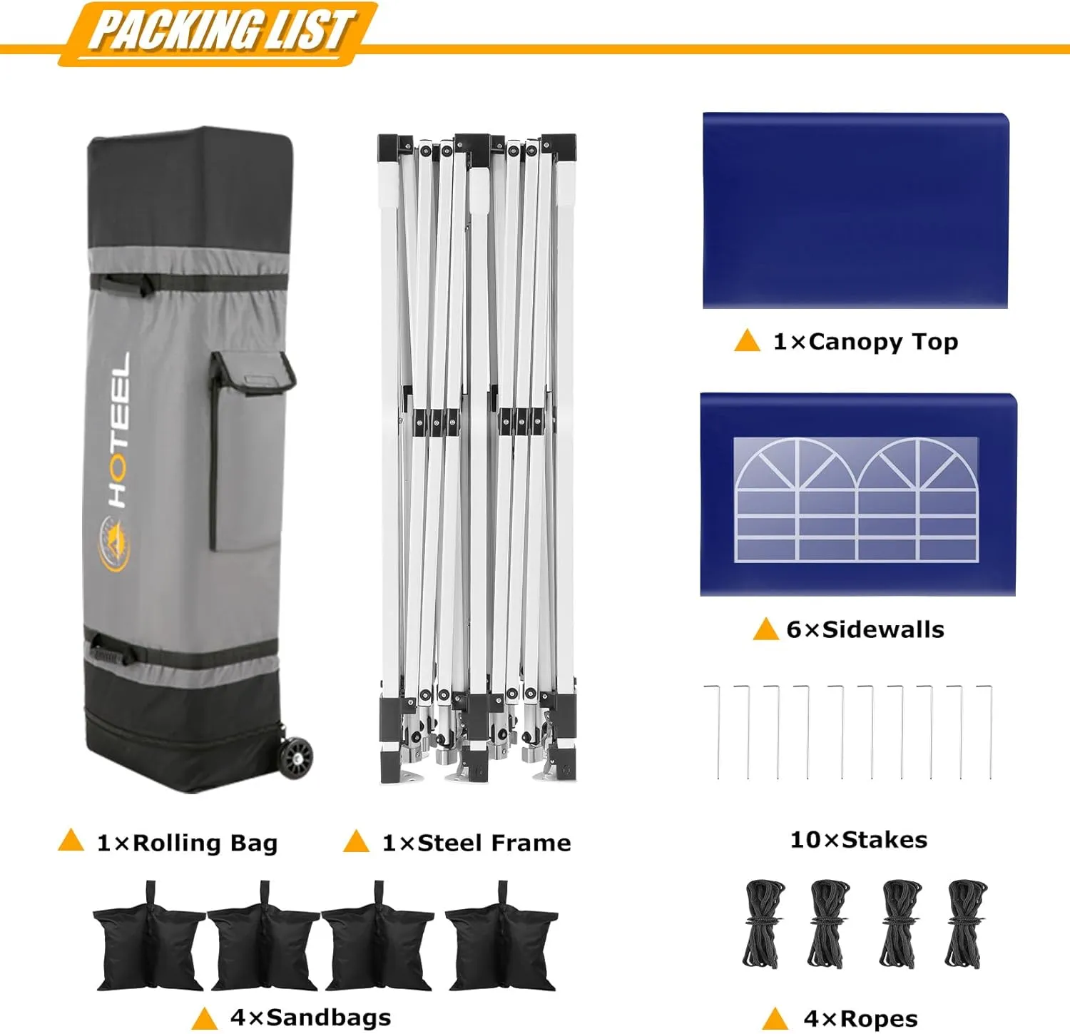 HOTEEL 10x20 Canopy Pop Up Canopy with 6 Sidewalls, Easy Setup Waterproof Tent for Parties, Wheeled Bag, 4 Weight Bag, UV50  Outdoor Event Tent, High Roof, Metal Leg, Navy